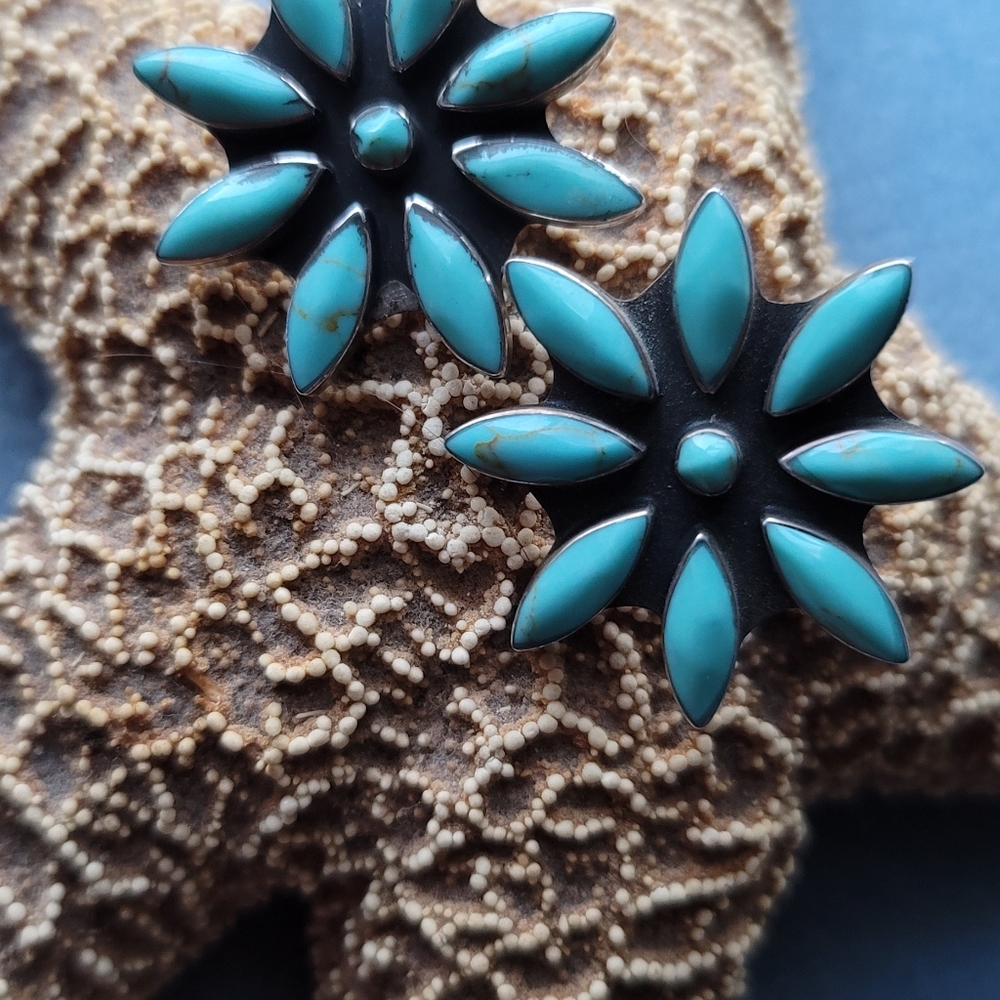 Sterling Turquoise Flower Earrings
